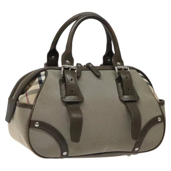BURBERRY Nova Check Hand Bag Nylon Gray Silver